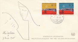 LIECHTENSTEIN 1960, Schöne 2 Fach Frankierung Auf FDC-Brief Weltflüchtlingsjahr - Storia Postale