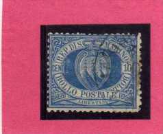 SAN MARINO 1877 - 1890 STEMMA COAT OF ARMS ARMOIRIES CENT. 10 AZZURRO NUOVO COLORE TIMBRATO USED - Used Stamps