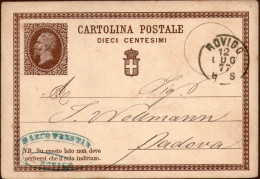 Italy,C 1,10 C.Vitt. Em II,Rovigo:12.07.1877,sent To Padova,as Scan - Entiers Postaux