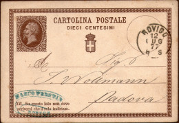 Italy,C 1,10 C.Vitt. Em II,Rovigo:12.07.1877,sent To Padova,as Scan - Entero Postal