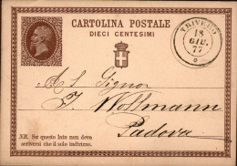 Italy,C 1,10 C.Vitt. Em II,Trivero:18.06.1877,sen T To Padova,as Scan - Postwaardestukken