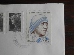 France 2010 Letter / Envelope With Stamp Mother Teresa + Marianne - Mutter Teresa