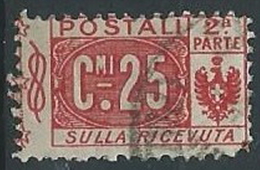 1914-22 REGNO USATO PACCHI POSTALI 25 CENT SEZIONE - ED595-2 - Paketmarken