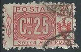 1914-22 REGNO USATO PACCHI POSTALI 25 CENT SEZIONE - ED595-4 - Paketmarken