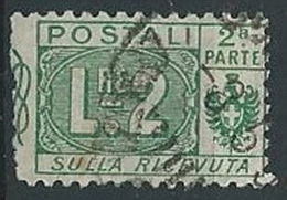 1914-22 REGNO USATO PACCHI POSTALI 2 LIRE SEZIONE - ED595-2 - Colis-postaux
