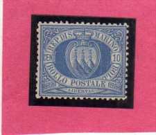 SAN MARINO 1877 1890 STEMMA COAT OF ARMS ARMOIRIES  CENT.10  MNH OTTIMA CENTRATURA FIRMATO SIGNED - Neufs