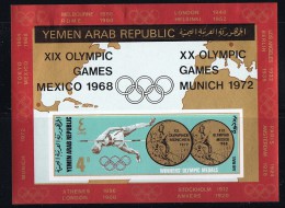 1969  Yémen Du Nord  YAR  Jeux Olympiques  Médailles D'or Jeux Olympiques Précédents  Bloc Non Dentelé MI 78 * Aminci - Yémen