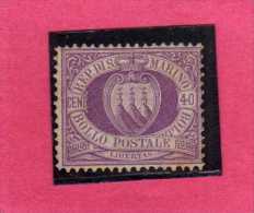 SAN MARINO 1877 - 1890 STEMMA COAT OF ARMS ARMOIRIES CENT.40 MH DISCRETA CENTRATURA FIRMATO SIGNED - Neufs