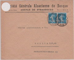 1921 - ENVELOPPE COMMERCIALE ( SOCIETE GENERALE ALSACIENNE DE BANQUE ) De STRASBOURG ( BAS-RHIN ) - 1906-38 Semeuse Camée