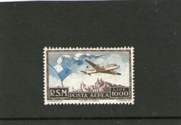 SAN MARINO 1951 POSTA AEREA AIRMAIL MNH GOMMA INTEGRA ORIGINAL GLUE POSTFRISCH LIRE 1000 - Airmail