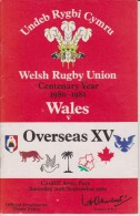 Official Rugby Programme WALES - OVERSEAS XV Centenary Match At Cardiff Arms Park September 1980 - Rugby