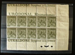 ALGERIE Yvert 45b TYPE MOSQUEE Panneau De 10 Valeurs Avec Bandes Pub ** PUBLICITE GREY-POUPON/URODONAL/GUYO T/GYRALDOSE - Unused Stamps