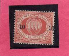 SAN MARINO 1892 STEMMA SOPRASTAMPATO COAT OF ARMS SURCHARGED CENT.10(c) SU 20 MNH FORTE SPOSTATURA ORRIZZONTALE - Neufs