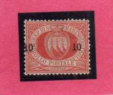 SAN MARINO 1892 STEMMA SOPRASTAMPATO COAT OF ARMS SURCHARGED MNH C.10 (c) SU 20 OTTIMA CENTRATURA VARIETA SIGNED FIRMATO - Neufs