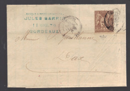 FRANCE N° 69 Obl. S/Lettre Entiére - 1876-1878 Sage (Type I)