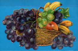 VICTORIAN SCRAPS, LARGE BASKET FULL OF FRUITS, DECOUPIS  ANCIENS, EX Cond. Ca 18 X 12 Cm - Fiori