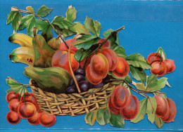 VICTORIAN SCRAPS, LARGE BASKET FULL OF FRUITS, DECOUPIS  ANCIENS, EX Cond. Ca 17 X 12 Cm - Fiori