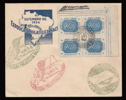 Brazil Brasil 1934 Cover 700R Inclinados Corner Block Of 4 Plate Number - Lettres & Documents