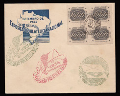 Brazil Brasil 1934 Cover 1000R Inclinados Block Of 4 - Briefe U. Dokumente