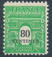 1945 FRANCIA ARCO DI TRIONFO 80 CENT MNH ** - EDF165 - 1944-45 Arc De Triomphe