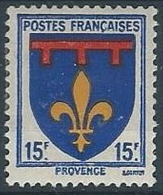 1944 FRANCIA STEMMI DI PROVINCE FRANCESI 15 F MH * - EDF169 - 1941-66 Escudos Y Blasones