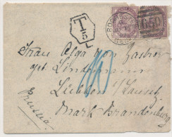 1893 Brief Met Paar One Penny(YT72) Van Rochester(650) Naar Lubben(Prussia) Taxe T/5 In Zeshoek Zie Scan(s) - Lettres & Documents