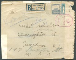 PALESTINE TO USA JERUSALEM Cancel On Registered Double Censored Cover 1941 VF - Palestine