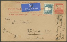 PALESTINE TO GERMANY Air Mail Postal Stationery JERUSALEM CANCELLATION VERY GOOD - Palestina