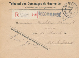 598/22 - Lettre RECOMMANDEE En FRANCHISE - Tribunal Des Dommages De Guerre NIVELLES 1921 Vers ORP Le Grand - Franchise