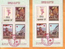 Yugoslavia - Macedonia 1991 Y Charity Stamps Red Cross Cancer From Booklet Red Postmark - Postzegelboekjes