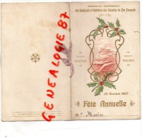 75011 -75 - PARIS - RARE MENU -SNCF-CHEMINS  FER- LECOMTE-DUQUENOY- REPUBLIQUE -1907-31E REGIMENT INFANTERIE CHOMEL - Menú