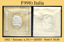 Italia-F00998 - 1862 - Sassone: N.10(++)MNH - Neufs