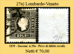 L.V.0027a - 1859 - Sassone: N.29a - Privo Di Difetti Occulti. - Lombardo-Vénétie