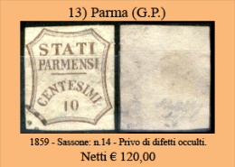 Parma-013 - 1859 - FALSO DE SPERATI - Sassone, Tipo N.14 - Privo Di Difetti Occulti. - Parma