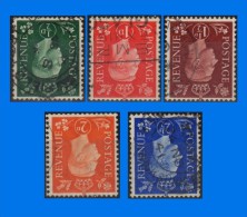 GB 1937-0003, KGVI Dark Colours Watermark Inverted, Set (5V) FU - Variétés, Erreurs & Curiosités