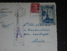 VIGNETTE ET CACHET PARIS LA TOUR EIFFEL NOVEMBRE 1946 SUR MARIANNE GANDON - FLAMME GARE MONTPARNASSE - CPSM LA MADELEINE - Storia Postale