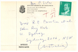 (PF 333) Spain To Australia Underpaid And Taxed Postcard - 1977 - Cartas & Documentos