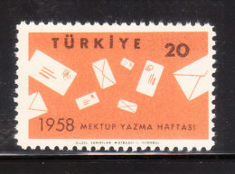 Turkey 1958 Int´l Letter Writing Week MNH - Ungebraucht