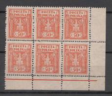 Poland Polen Ostoberschlesien Mi# 5 ** MNH 50F 1922 Corner Block Of 6 - Silesia