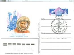 UdSSR Kosmodrom Baikonur SST + Sonderkarte 1986 25 Jahre Kosmonaut Titow - Russie & URSS