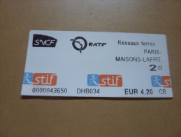 Ticket De Transport (métro, Train) Stif PARIS(75) "PARIS - MAISON LAFFIT" - Europa