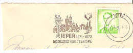 CACHET OBLITERATION FLAMME BELGIQUE YPRES IEPER 1971 1972 MODELSTAD VOOR TOERISME SUR FRAGMENT - Werbestempel