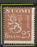 FINLAND FINNLAND 1930 Coat Of Arms 25 P. + Perforation ERROR * - Nuovi