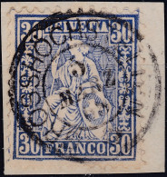 Heimat BE GROSSHÖCHSTETTEN 1865-03-05 Voll-Stempel Auf Briefstück Mit 30Rp Blau Zu#31 Sitzende Helvetia - Usados