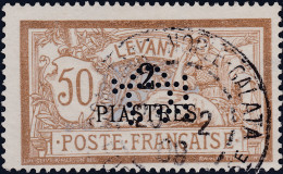 Franz. Post In Dewr Levante Constantinople-Galata Auf 2 Pia. Aufdruck 50Cent "Perfin LC" - Gebraucht