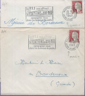 2 Lettres Nantes Gare 1963 Flamme  =o " La Même Flamme  Avec 2 Cachet Différents Avec Ou Sans - Dans La Couronne - Storia Postale