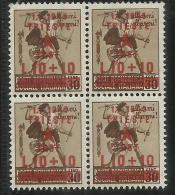 OCCUPAZIONE JUGOSLAVA DI TRIESTE 1945 LIRE 10 SU 10 SU 30 CENT. QUARTINA BLOCK MNH FIRMATO SIGNED - Occup. Iugoslava: Fiume