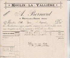 FACTURE 1903- MOULIN- LA VALLIERE - A.BERNARD -NEUVILLE SUR SAONE -RHONE - Landwirtschaft