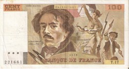 BILLETE DE FRANCIA DE 100 FRANCOS DEL AÑO 1979 DE DELACROIX SERIE T (BANKNOTE) - 100 F 1978-1995 ''Delacroix''