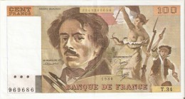 BILLETE DE FRANCIA DE 100 FRANCOS DEL AÑO 1980 DE DELACROIX SERIE T (BANKNOTE) - 100 F 1978-1995 ''Delacroix''